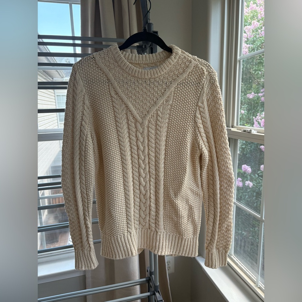 L.L. Bean Cream Cable Knit Crewneck Sweater